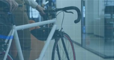 Animation of data processing over asian businesswoman working at office. Global business and digital interface concept digitally generated video.