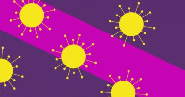 Animation of virus cells over shapes on purple background. Abstract background, pattern and movement concept digitally generated video.