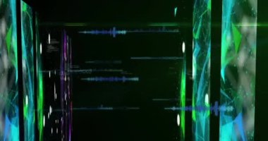 Animation of data processing over computer servers. Global science, business, finance, computing and data processing concept digitally generated video.