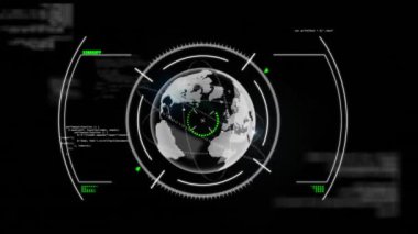 Animation of scope with globe and data processing. Global computing and data processing concept digitally generated video.