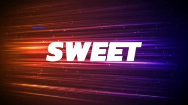 Animation of sweet text over light trails on black background. Abstract background, pattern and colour concept digitally generated video.
