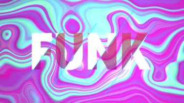 Animation of funk text over pink liquid background. Retro future and pattern concept digitally generated video.