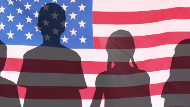 Animación Siluetas Infantiles Sobre Bandera Estados Unidos América Patriotismo Estadounidense — Vídeos de Stock