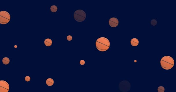 Animación Múltiples Balones Baloncesto Sobre Fondo Azul Concepto Deporte Competición — Vídeos de Stock