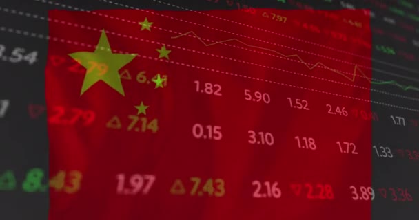 Animation Financial Data Processing Flag China Global Business Finance Computing — Stok video
