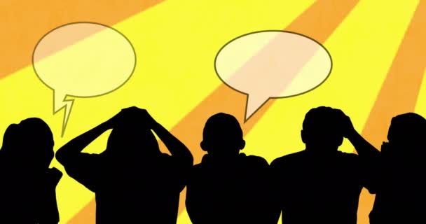 Çocuk Siluetleri Üzerinde Turuncu Arka Planda Konuşma Baloncuklarının Canlandırılması Dijital — Stok video
