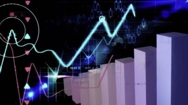 Animation of statistics and financial data processing over grid. Global business, finances, computing and data processing concept digitally generated video.