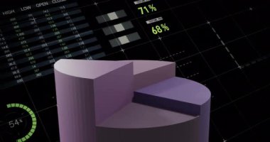Animation of statistics and financial data processing over grid. Global business, finances, computing and data processing concept digitally generated video.