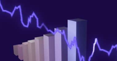 Animation of purple line, statistics and financial data processing over purple background. Global business, finances, computing and data processing concept digitally generated video.