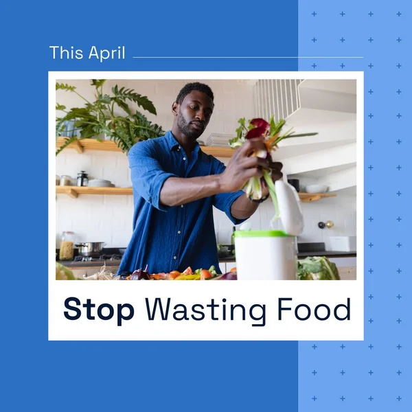 Zusammensetzung Des Textes Stop Verschwendung Von Lebensmitteln Über Afrikanische Amerikaner — Stockfoto