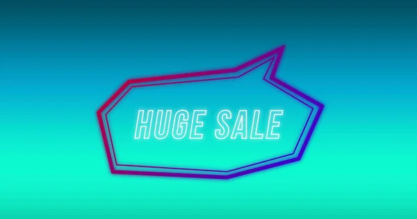 Image of the words Huge Sale in purple bubble speech shape on blue gradient background