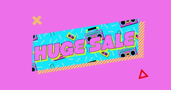 Image Words Huge Sale Pink Letters Turquoise Banner Moving Graphic — Stock Photo, Image