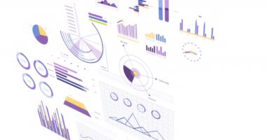 Animation of statistics and financial data processing over white background. Global business, finances, computing and data processing concept digitally generated video.