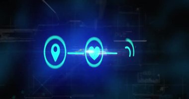 Animation of media icons and data processing over network of connections. Global business and digital interface concept digitally generated video.