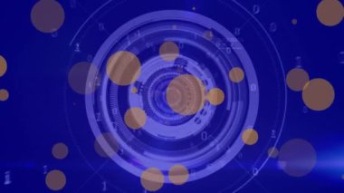 Animation of light spots over scope scanning and data processing. Global technology, computing and digital interface concept digitally generated video.