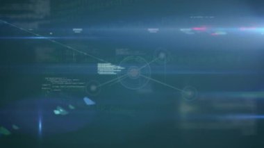 Animation of network of connections over data processing on blue background. Global business and digital interface concept digitally generated video.
