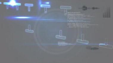 Gri arayüzde veri işleme ile birlikte DNA ipliği oluşturma animasyonu. küresel tıbbi araştırma teknolojisi ve dijital arayüz konsepti, dijital olarak oluşturulmuş video.