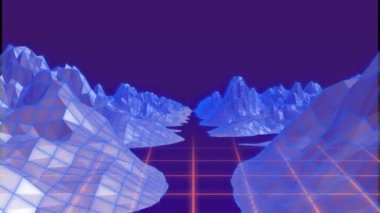 Animation of 3d model of mountains on grid pattern against abstract background. Digitally generated, hologram, illustration, landscape, three dimensional and technology concept.