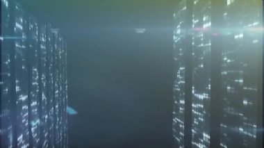 Animation of moving shapes over light spots. Global computers technology data processing and digital interface concept digitally generated video.