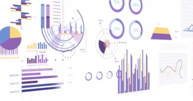 Animation of statistics and financial data processing over white background. Global business, finances, computing and data processing concept digitally generated video.