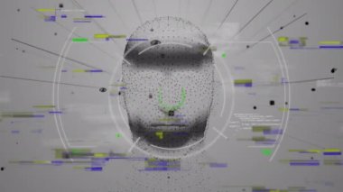Animation of interference and scope scanning with data processing over head silhouette. Global science, medicine and digital interface concept digitally generated video.