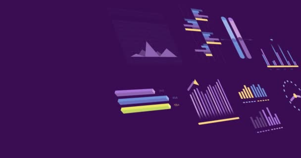 Animation Statistics Financial Data Processing Purple Background Global Business Finances — Wideo stockowe