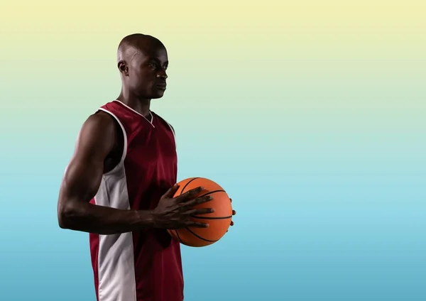 Samenstelling Van Afrikaanse Amerikaanse Mannelijke Basketbalspeler Met Bal Kopieer Ruimte — Stockfoto
