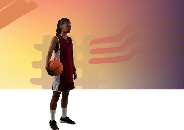 Composition Female Basketball Player Ball Copy Space Orange Background Sport — Stock fotografie