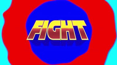 Animation of fight retro text over abstract shapes. Global video game, online communication, data processing and computing concept digitally generated video.