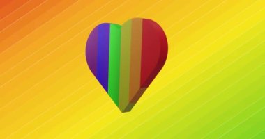 Animation of rainbow heart spinning on gradient striped background. Pride, lgbt and equality concept digitally generated video.