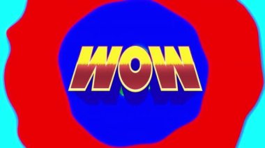 Animation of wow retro text over neon abstract shapes. Global video game, digital interface, online communication, data processing and computing concept digitally generated video.