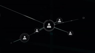 Siyah arkaplana karşı profil simgeleri ağının canlandırılması. Küresel ağ ve iş teknolojisi kavramı
