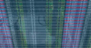 Animation of financial data processing over server room. Global technology, finances and digital interface concept digitally generated video.