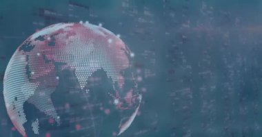 Animation of globe over moving columns. Global business, connections and digital interface concept digitally generated video.