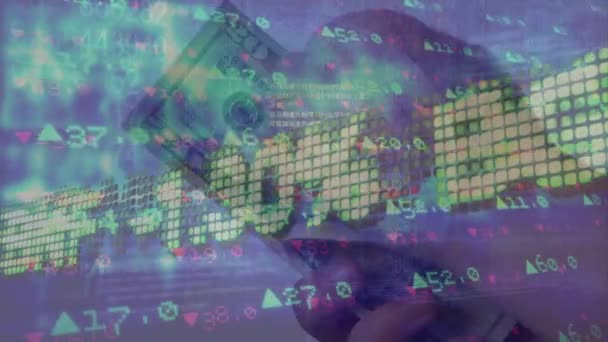 Animation Financial Data Processing Hands Holding Banknotes Global Business Finances — Vídeo de Stock