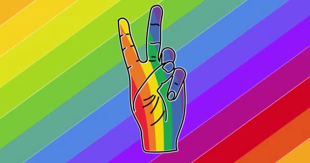 Animation Victory Hand Sign Flags Rainbow Background Pride Lgbtq Equality — 图库视频影像