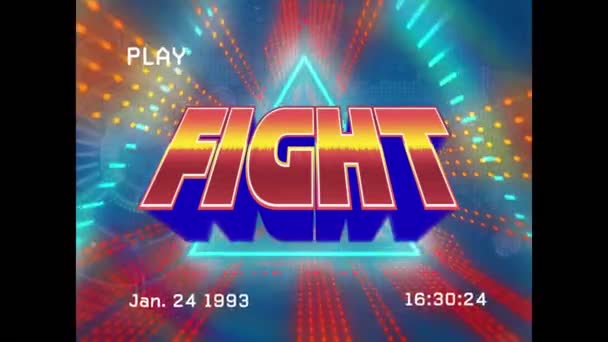 Animation Fight Retro Text Noen Abstract Shapes Global Video Game — Vídeos de Stock