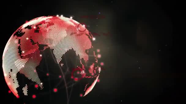 Animation Network Profile Icons Red Light Trails Spinning Globe Black — Stock Video