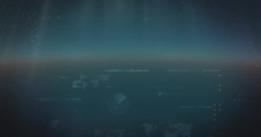 Animation of abstract shapes over round scanners and data processing against blue background. Computer interface and business technology concept