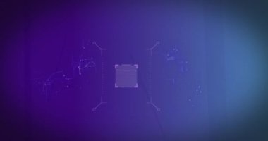 Animation of qr code over biometric fingerprint scanner and glowing light bars on blue background. Cyber security and business technology concept