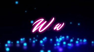 Animation of neon purple wow text banner over blue glowing spots falling against black background. Social media networking and business technology concept
