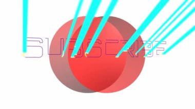 Animation of subscribe text over circles against white background. Digitally generated, hologram, illustration, push button, registration, shape, vector, abstract and illuminated concept.