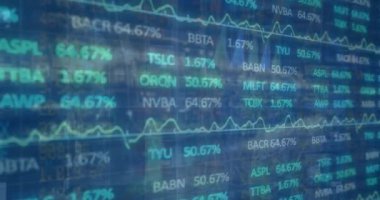 Animation of financial data processing over server room. Global technology, finances and digital interface concept digitally generated video.
