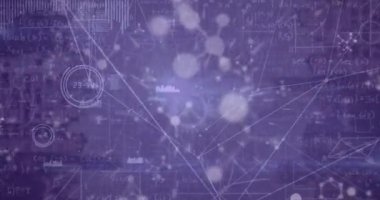 Animation of network of connections with data processing and molecules over cityscape. Global technology, connections and digital interface concept digitally generated video.