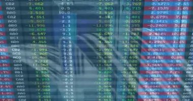 Animation of financial data processing over server room. Global technology, finances and digital interface concept digitally generated video.