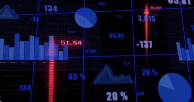 Animation of data processing over arrows on black background. Global technology, computing and digital interface concept digitally generated video.