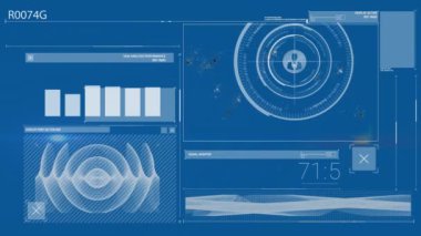 Mavi arka planda finansal veri işleme animasyonu. küresel iş, finans ve dijital arayüz kavramı dijital olarak oluşturulmuş video.