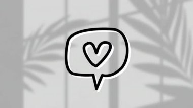 Animation of heart icon in speech bubble over leaf background. Social media, communication and data processing concept digitally generated video.