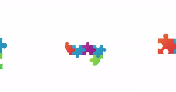Animation Heart Colorful Puzzle Pieces White Background Global Education Learning — Vídeo de Stock