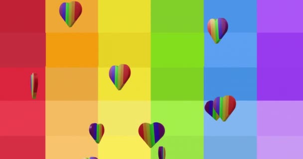 Animation Von Regenbogenherzen Über Regenbogenhintergrund Stolz Lgbtq Und Gleichstellungskonzept Digital — Stockvideo